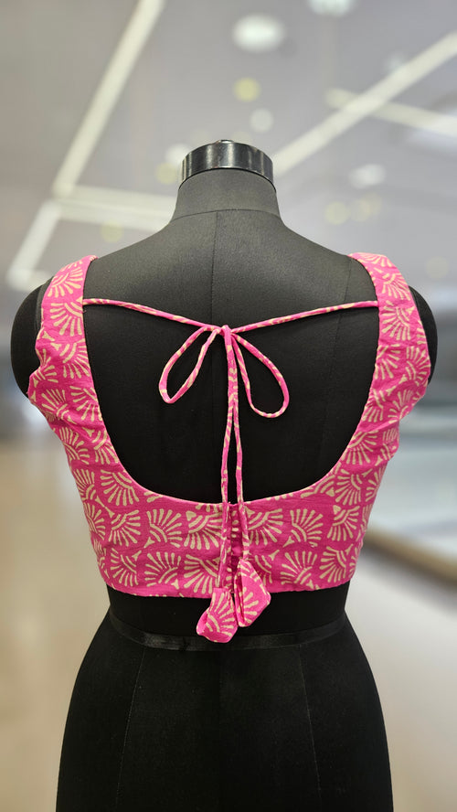 Pink block print padded blouse