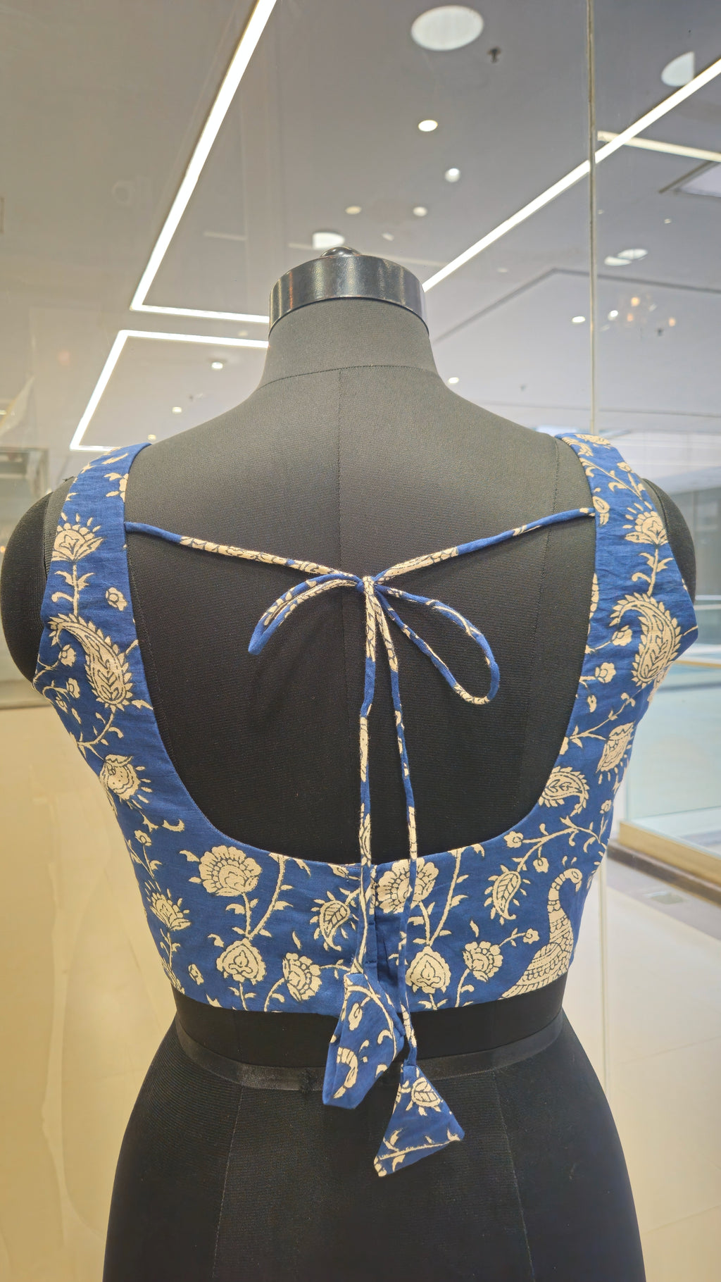 Blue block print padded blouse