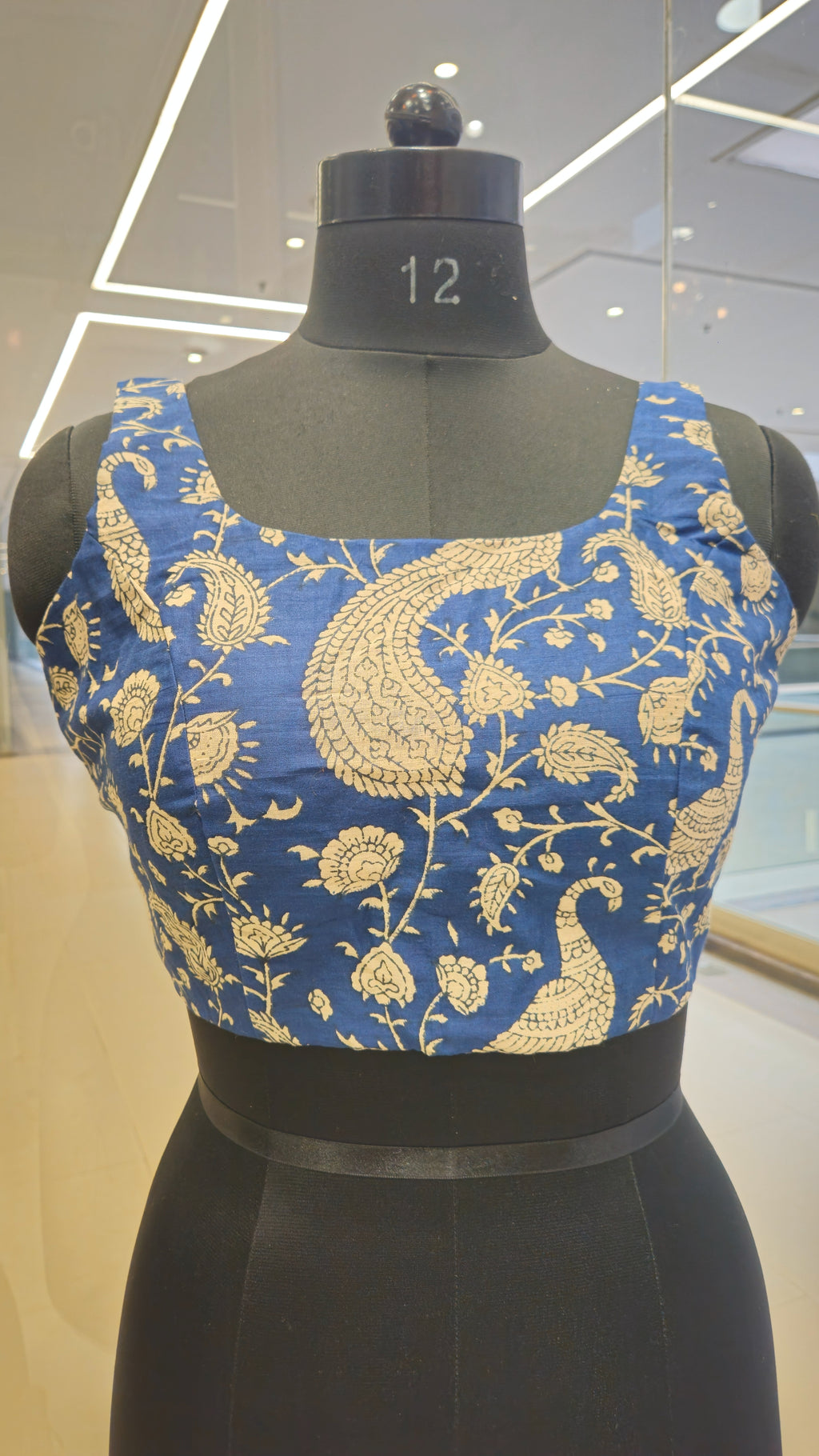 Blue block print padded blouse