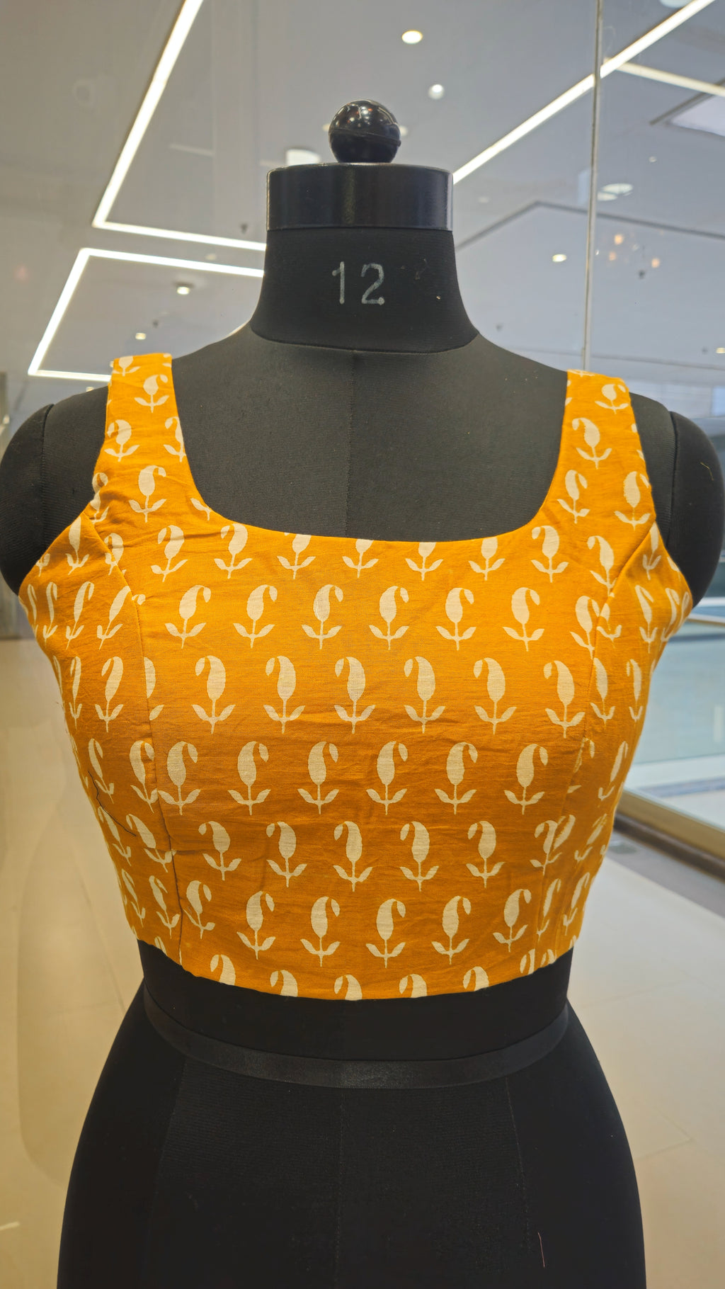 Yellow block print padded blouse