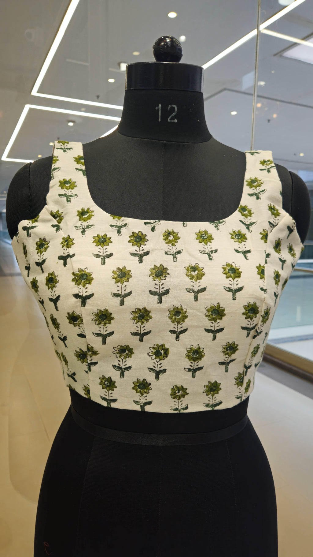 White block print padded blouse