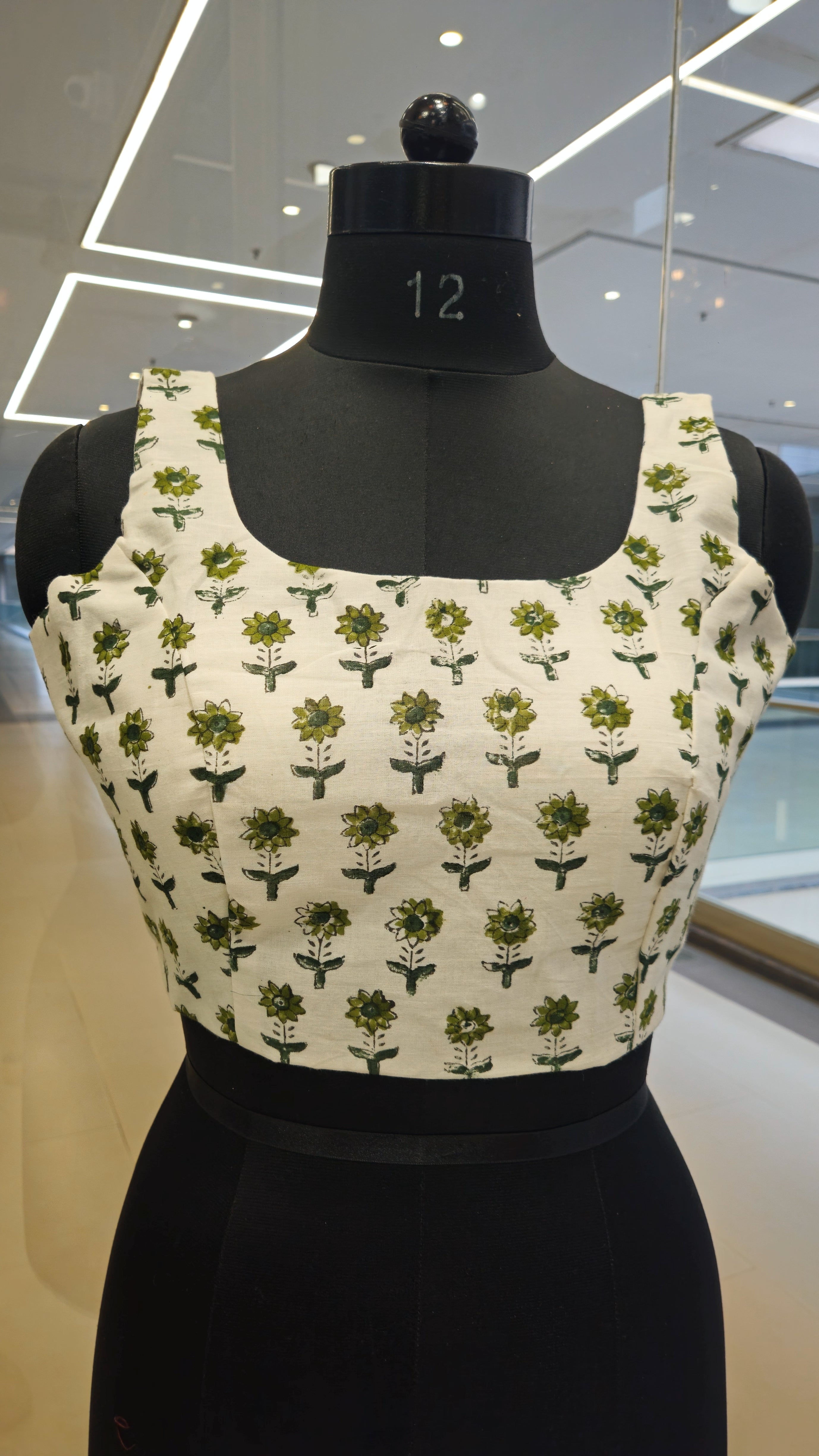 White block print padded blouse