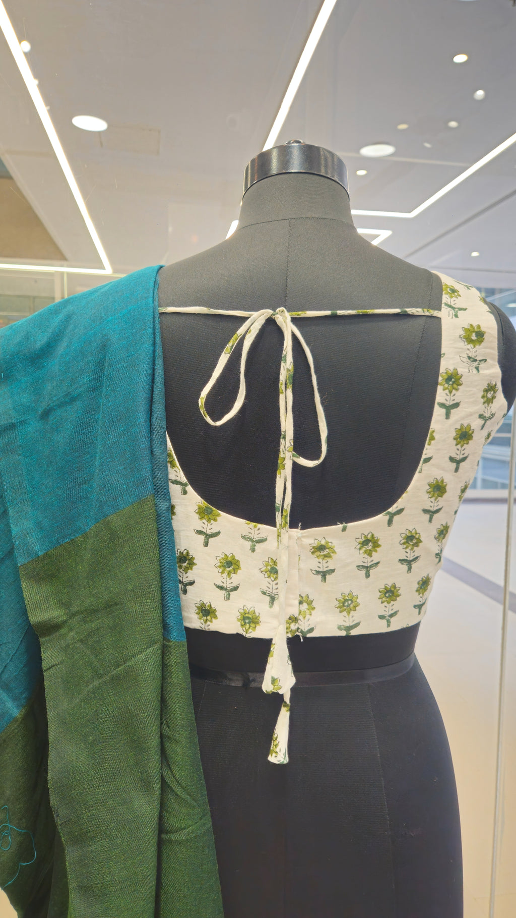 White block print padded blouse