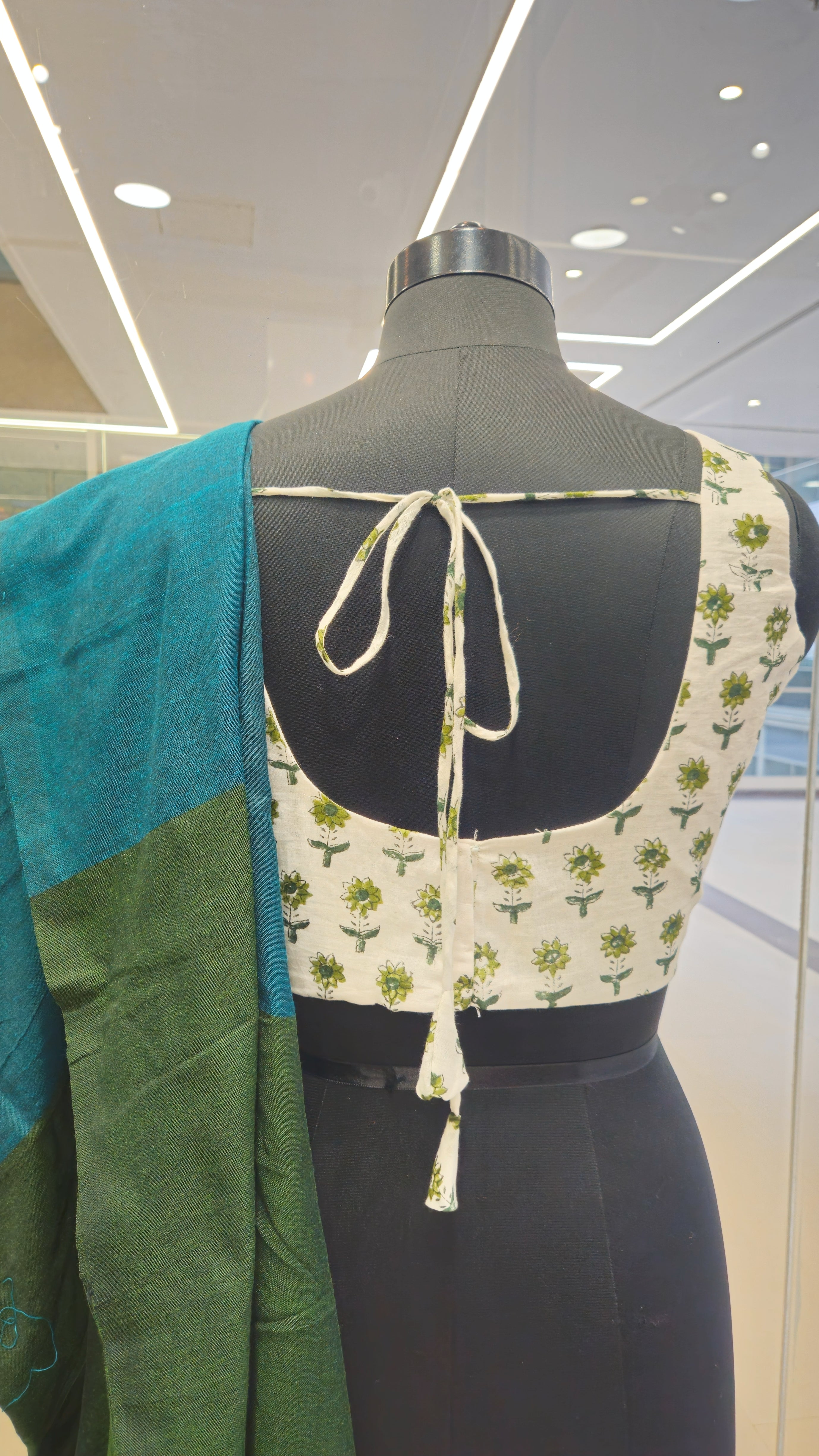 White block print padded blouse