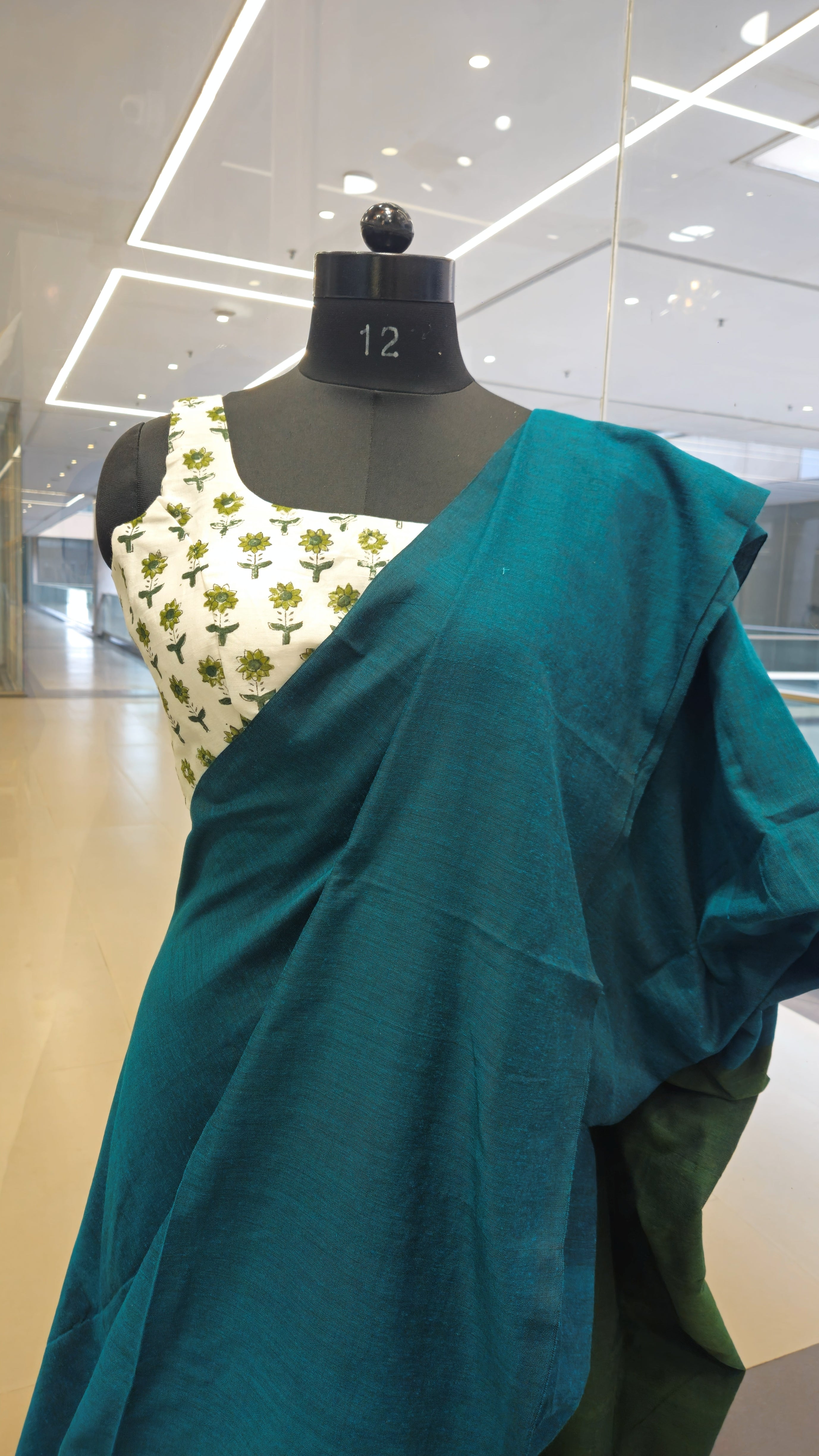 White block print padded blouse