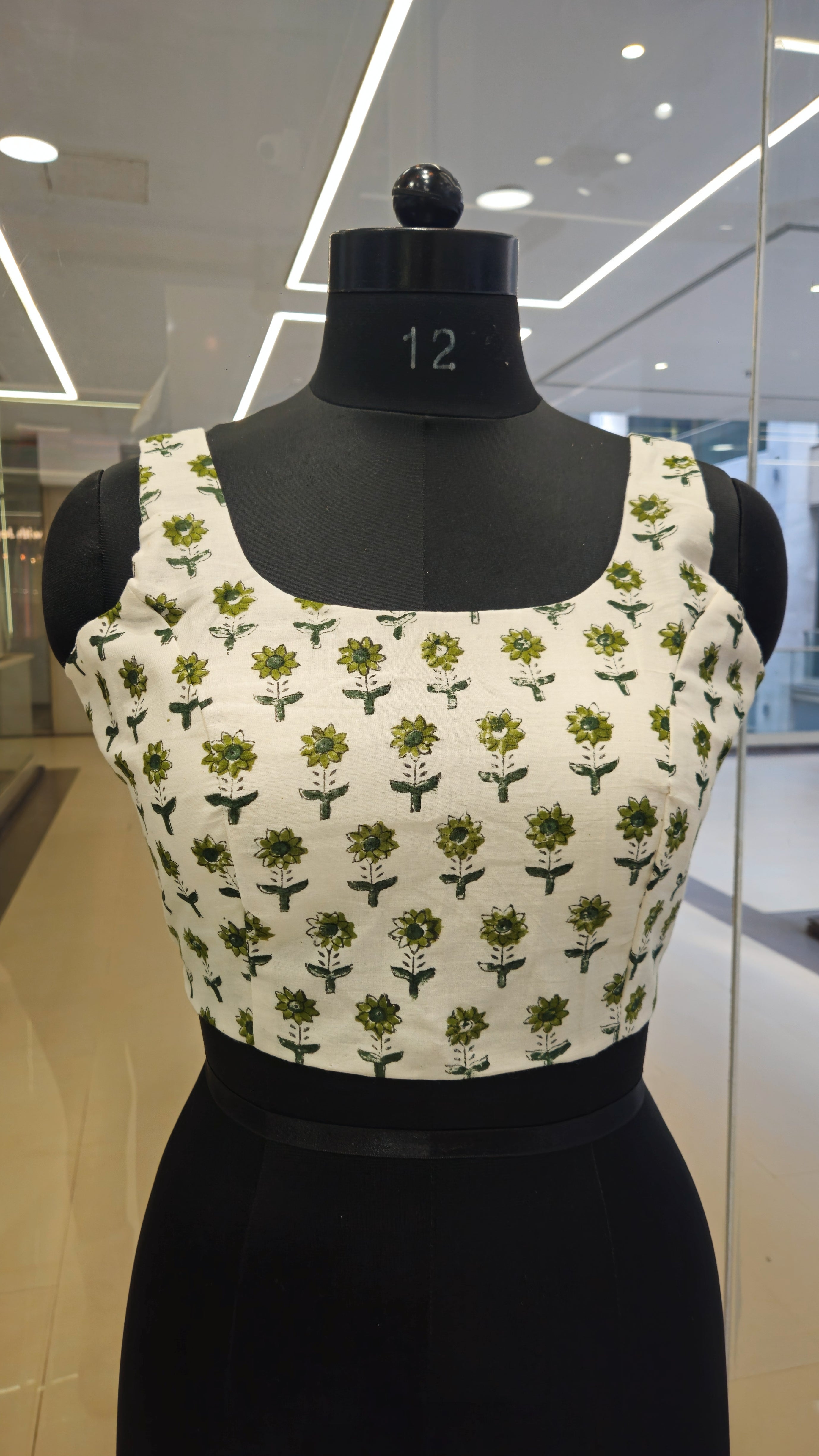 White block print padded blouse